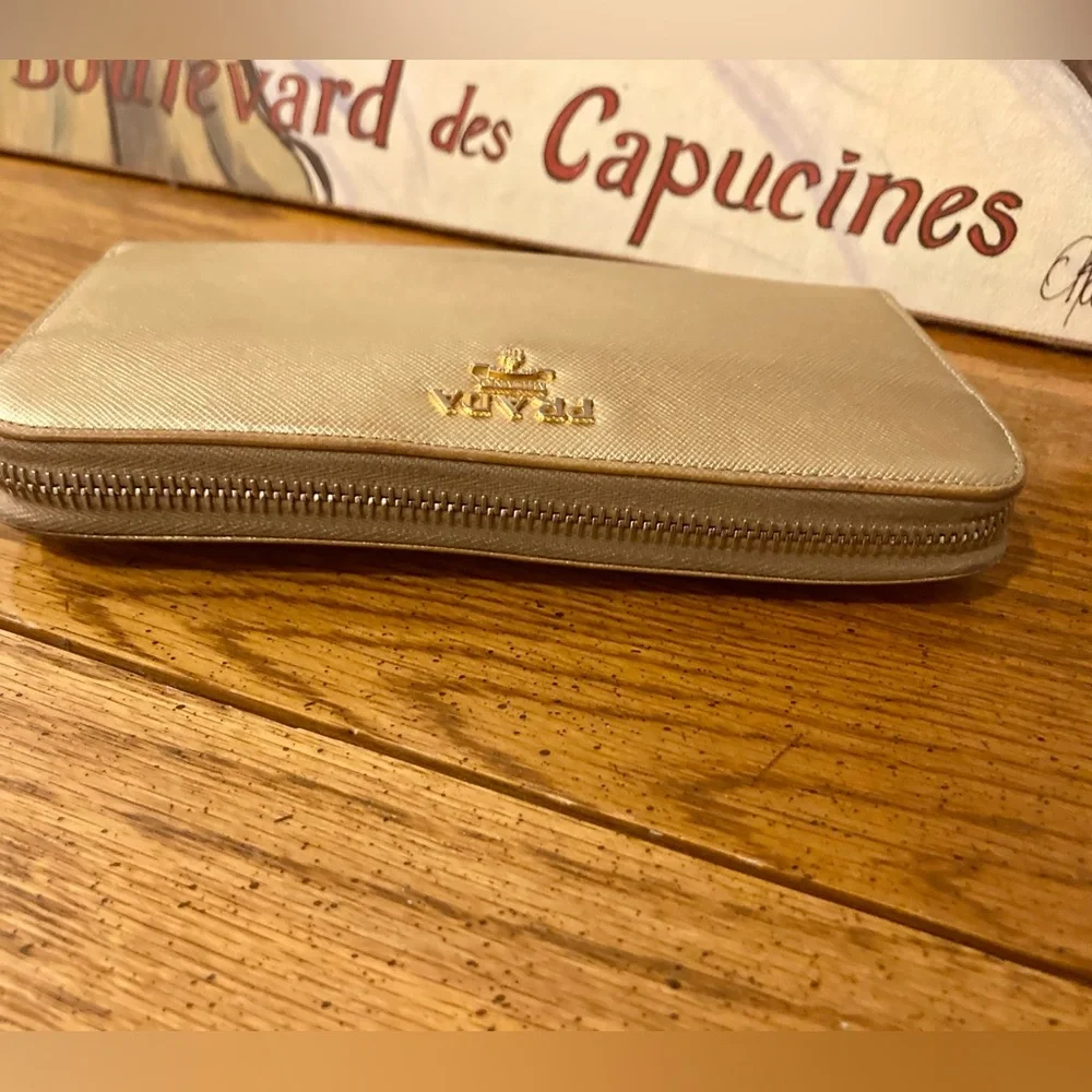 PRADA Vintage Saffiano Leather Zip Around Long Wallet - Gold